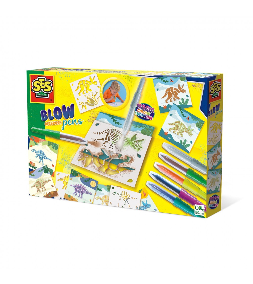 Set creativ - Desenez dinozauri cu markere cu aerograf ca isi schimba culoarea - Carioci si markere Set creativ - Desenez dinozauri cu markere cu aerograf ca isi schimba culoarea - Carioci si markere