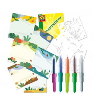 Set creativ - Desenez dinozauri cu markere cu aerograf ca isi schimba culoarea - Carioci si markere Set creativ - Desenez dinozauri cu markere cu aerograf ca isi schimba culoarea - Carioci si markere