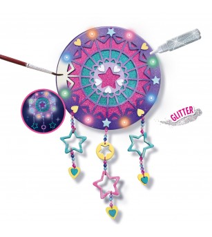Set creativ copii - Capcana de vise cu ghirlanda luminoasa cu tematica galaxie - Lucru manual pentru copii
