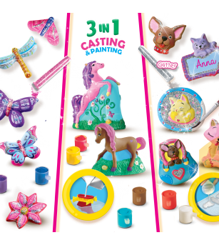 Set creativ mulaj si pictura - 3 in 1 - Figurine de pictat Set creativ mulaj si pictura - 3 in 1 - Figurine de pictat