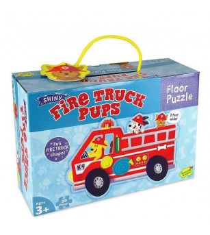 Firetruck pups puzzle - Masina de pompieri, puzzle mare de podea - Puzzle-uri