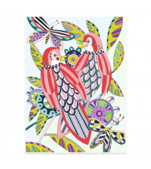 Mapa cu 3 postere de colorat Pasari, Djeco - Seturi de pictura și desenat