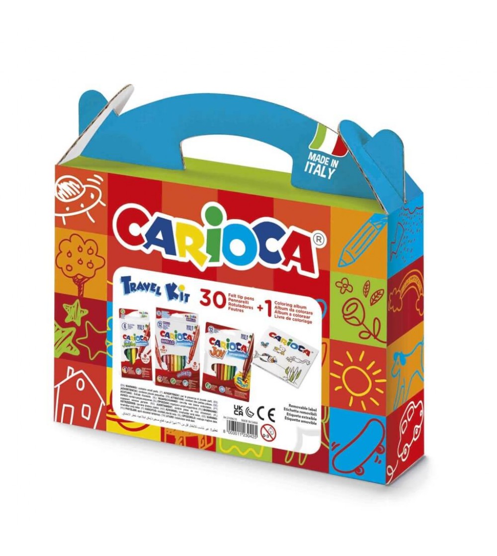Set de călătorii Carioca Travel Kit - 30 carioci + carte de colorat - Carioci și creioane colorate