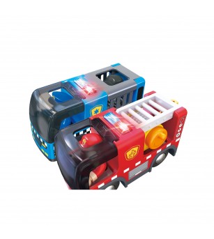 Jucarie din lemn - Set tren si servicii de urgenta (55 piese) - Vehicule de jucărie
