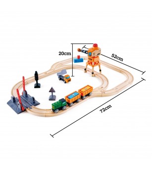 Jucarie din lemn - Set tren de marfa cu macara (34 piese) - Jucării