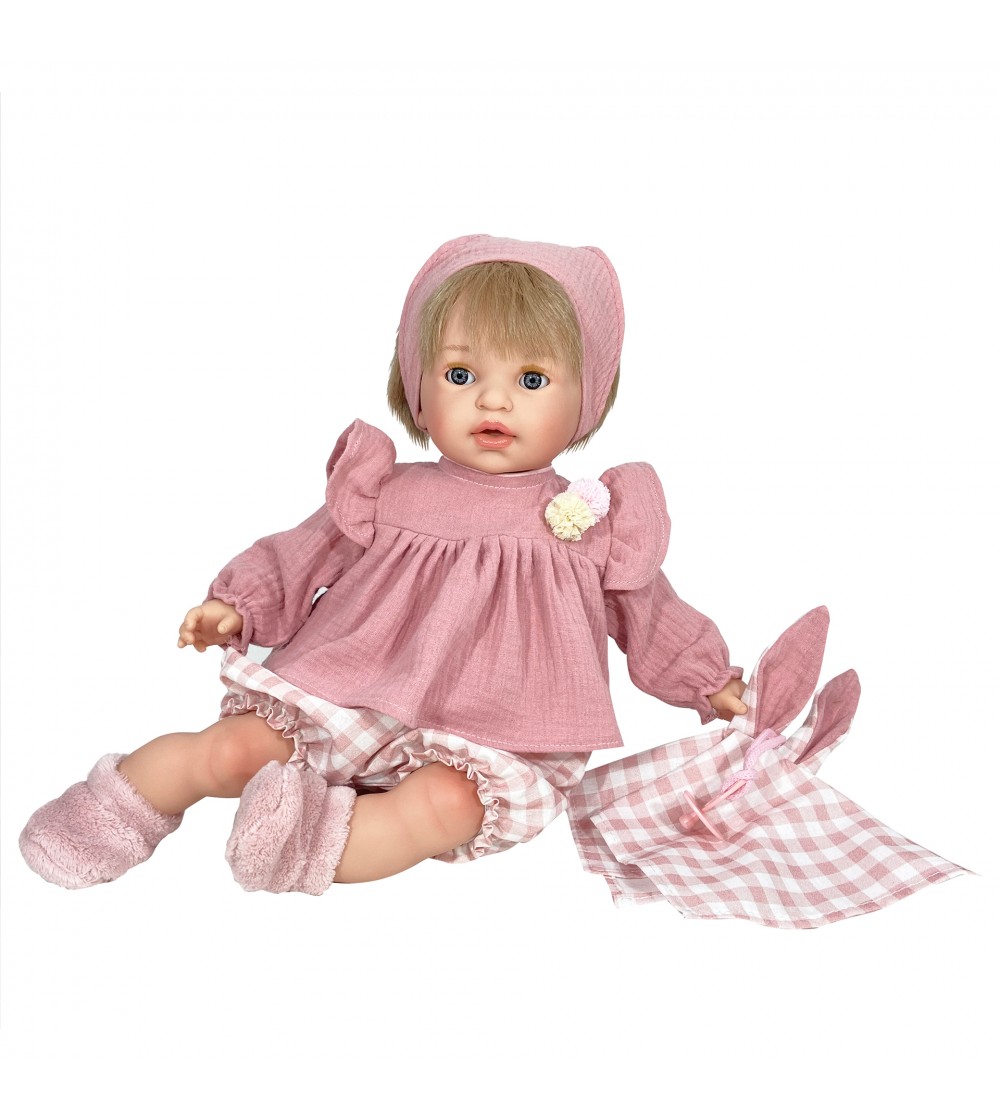 Papusa Nines D’Onil cu miros de vanilie care rade - Noa Rosa blonda cu rochita roz (45 cm) - Papusi