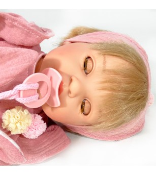 Papusa Nines D’Onil cu miros de vanilie care rade - Noa Rosa blonda cu rochita roz (45 cm) - Papusi