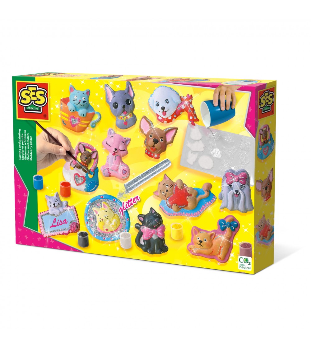 Set creativ mulaj si pictura - Caini si pisici - Figurine de pictat