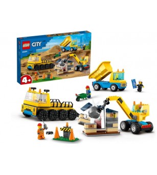 LEGO City: Camioane de constructie si macara cu bila pentru demolari 60391 - 235 piese, 4 + ani - LEGO City