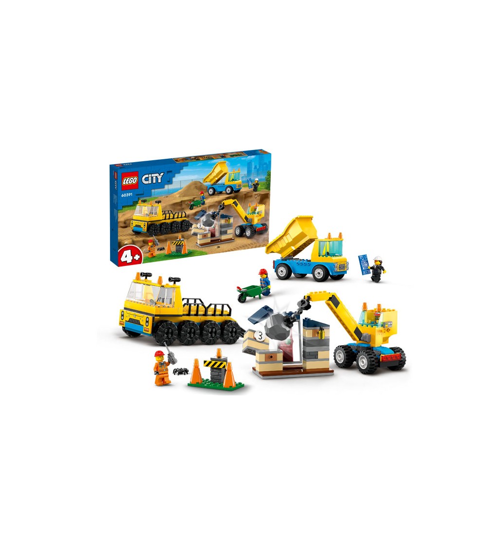 LEGO City: Camioane de constructie si macara cu bila pentru demolari 60391 - 235 piese, 4 + ani - LEGO City
