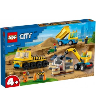 LEGO City: Camioane de constructie si macara cu bila pentru demolari 60391 - 235 piese, 4 + ani - LEGO City