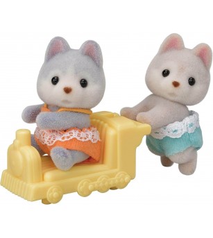 Figurine Sylvanian Families 5638 - gemenii cateluși Husky - Figurine