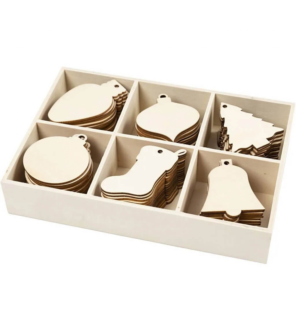 Set 90 ornamente Craciun din lemn 5,5-7 cm - Seturi Crăciun