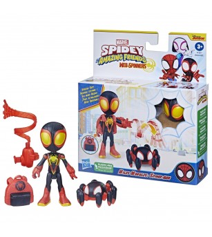 Spidey Prietenii Extraordinari, set figurina Miles Morales Spider Man 10cm si accesorii - Jucării cu supereroi