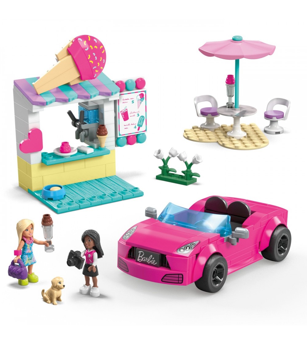Barbie Mega Bloks, set de joaca masina decapotabila si stand de inghetata - Jocuri construcție