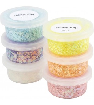 Set Glitter Clay, 6 culori pastel - Seturi cu plastilină