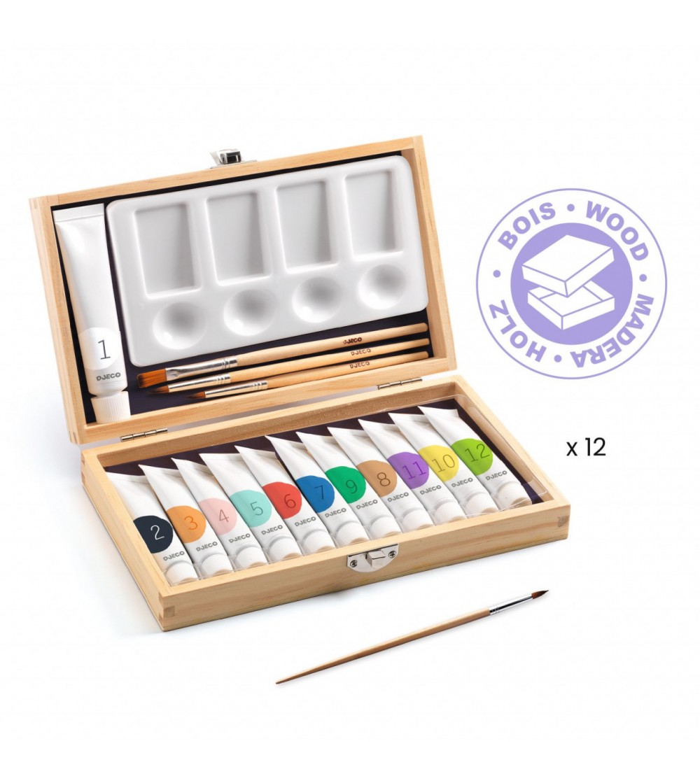Cutia artistului cu 12 tuburi culori guase, Djeco - Acuarele, guase, acrilice Cutia artistului cu 12 tuburi culori guase, Djeco - Acuarele, guase, acrilice