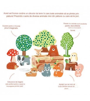 Set cu piese din lemn animale de padure, Orange Tree Toys - Jucării de lemn si Montessori