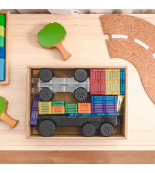 Set Connetix 50 piese magnetice de construcție, Rainbow Transport Pack - Jucarii magnetice