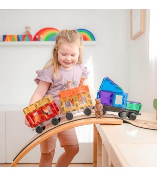 Set Connetix 50 piese magnetice de construcție, Rainbow Transport Pack - Jucarii magnetice