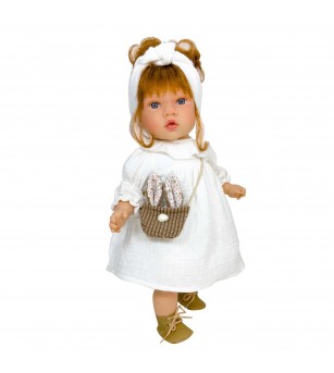 Papusa Nines D'Onil, Susette Plumeti, cu parul roscat, cu sunete, cu rochie alba, cu miros de vanilie, 45 cm - Papusi