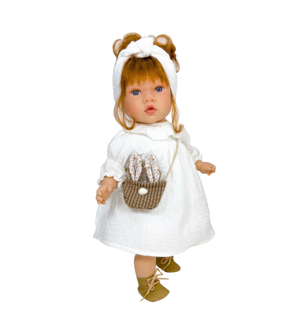 Papusa Nines D'Onil, Susette Plumeti, cu parul roscat, cu sunete, cu rochie alba, cu miros de vanilie, 45 cm - Papusi