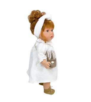 Papusa Nines D'Onil, Susette Plumeti, cu parul roscat, cu sunete, cu rochie alba, cu miros de vanilie, 45 cm - Papusi