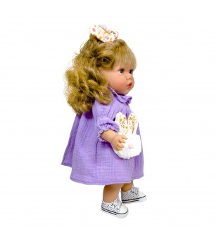 Papusa Nines D'Onil, Susette Plumeti, cu parul blond, cu sunete, cu rochie mov, cu miros de vanilie, 45 cm - Papusi