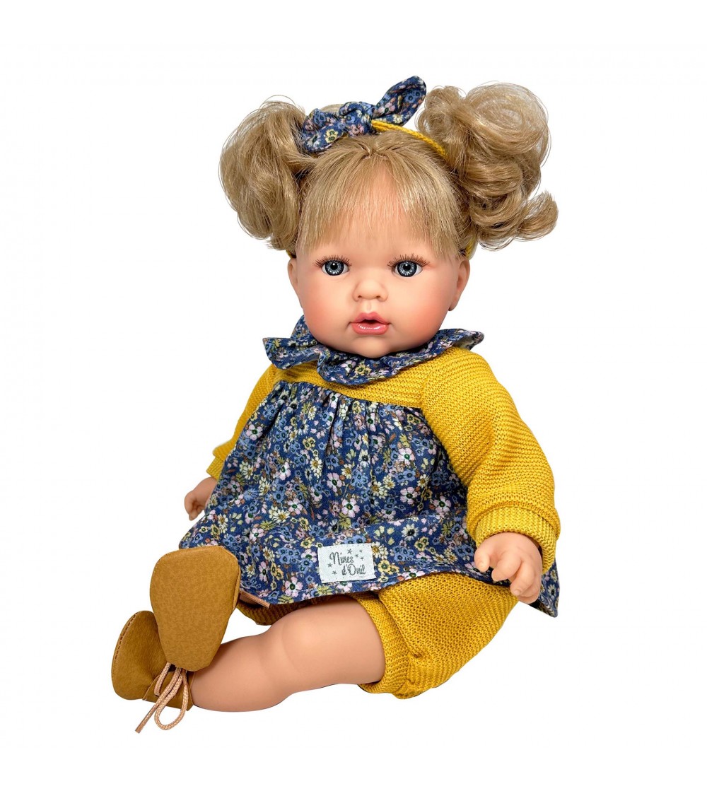 Papusa Nines D'Onil, Tita, cu sunete, cu parul blond, cu rochie albastra, cu miros de vanilie, 45 cm - Papusi
