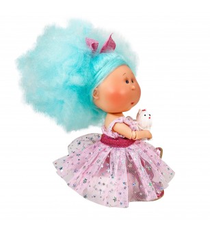 Papusa Nines D'Onil, Mia Cotton, cu parul albastru, cu catel, cu articulatii, cu miros de vanilie, 30 cm - Papusi