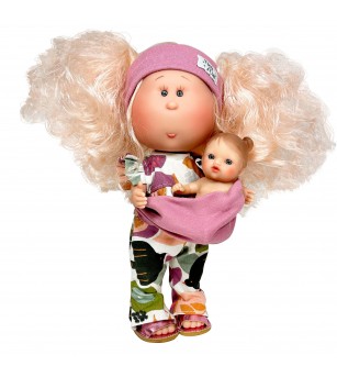 Papusa Nines D'Onil, Mia, cu parul blond, cu bebe, cu articulatii, cu miros de vanilie, 30 cm - Papusi