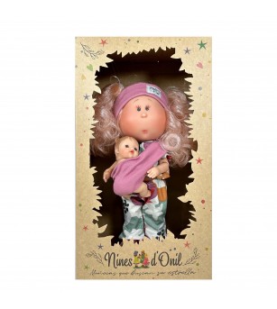 Papusa Nines D'Onil, Mia, cu parul blond, cu bebe, cu articulatii, cu miros de vanilie, 30 cm - Papusi