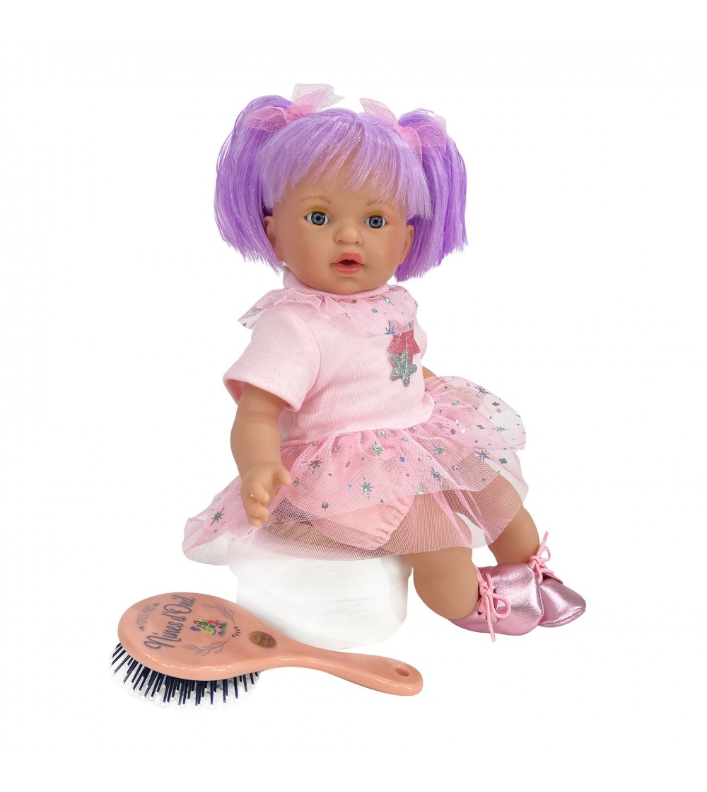 Papusa Nines D'Onil, Alex Star, cu parul mov, ambalata in cutie, cu miros de vanilie, 40 cm - Papusi