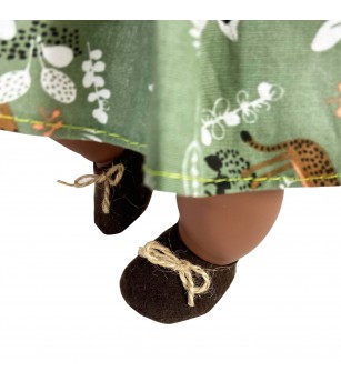 Papusa Nines D'Onil, Maria Afro, cu sunete, cu bebelus, cu rochie verde, cu miros de vanilie, 45 cm - Papusi