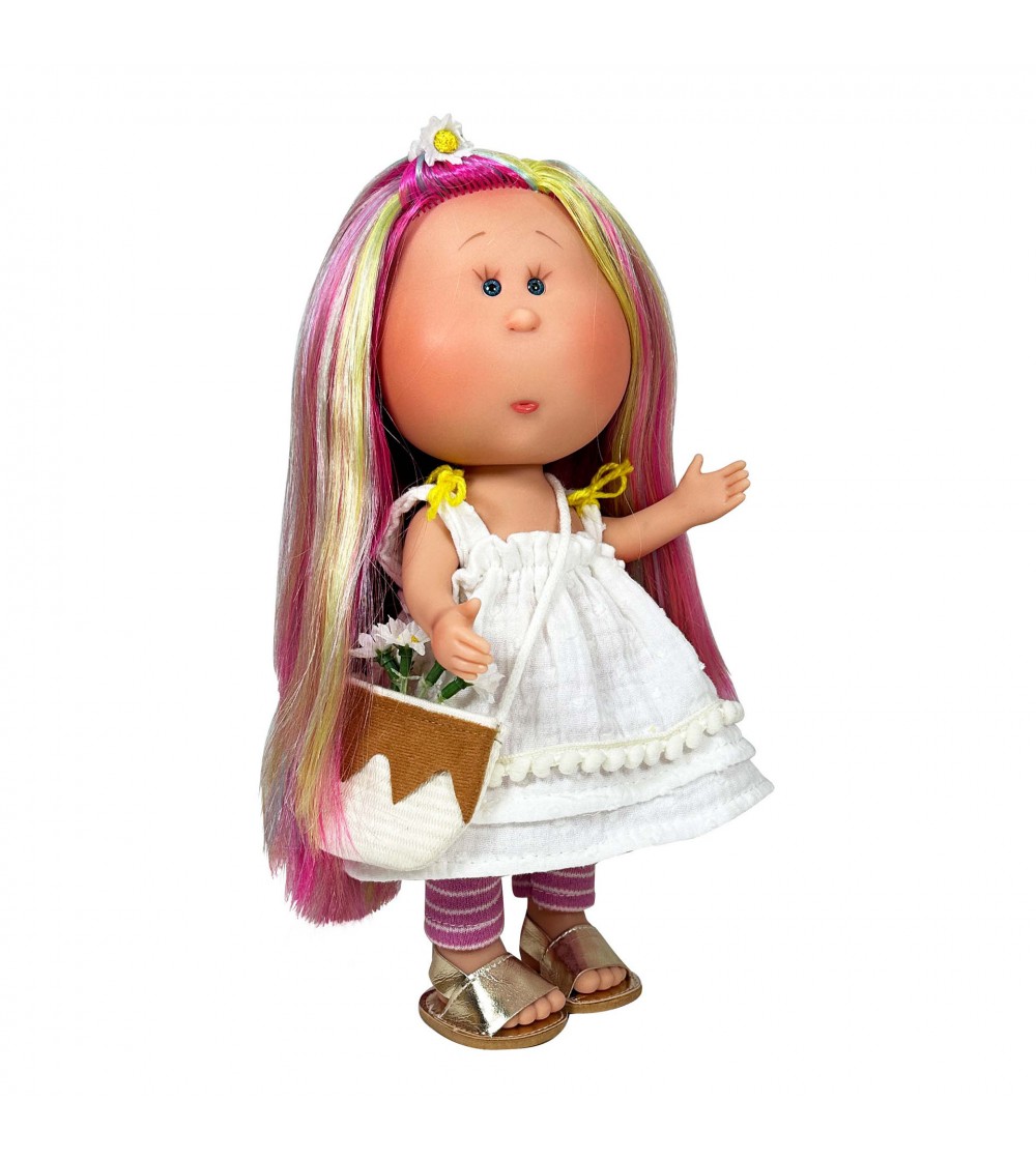 Papusa Nines D'Onil, Colectia Little Mia, cu parul curcubeu, 23 cm - Papusi