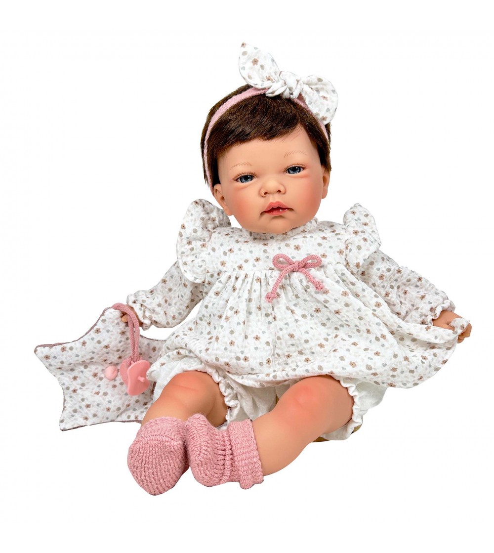 Papusa Nines D'Onil, Celia Liberty, cu sunete, cu parul saten, cu rochie alba, cu miros de vanilie, 45 cm - Papusi