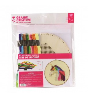 Kit de brodat din lemn, Unicorn, 22 cm, Graine Creative - Seturi de cusut pentru copii