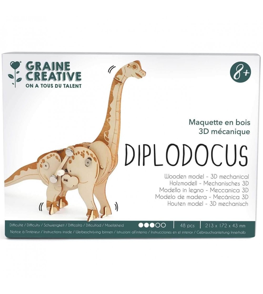 Macheta 3D mecanica din placaj de lemn, Dinozaur, Graine Creative - Puzzle 3D