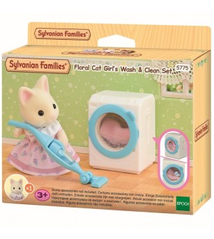 Sylvanian Families 5775 - Set de curățenie și figurină pisică Floral - Figurine
