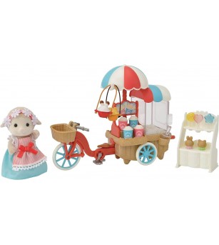 Sylvanian Families 5653 - Set Popcorn Delivery Trike și Figurina Oiță - Figurine