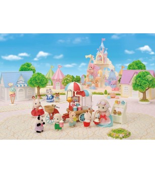 Sylvanian Families 5653 - Set Popcorn Delivery Trike și Figurina Oiță - Figurine