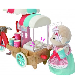 Sylvanian Families 5653 - Set Popcorn Delivery Trike și Figurina Oiță - Figurine