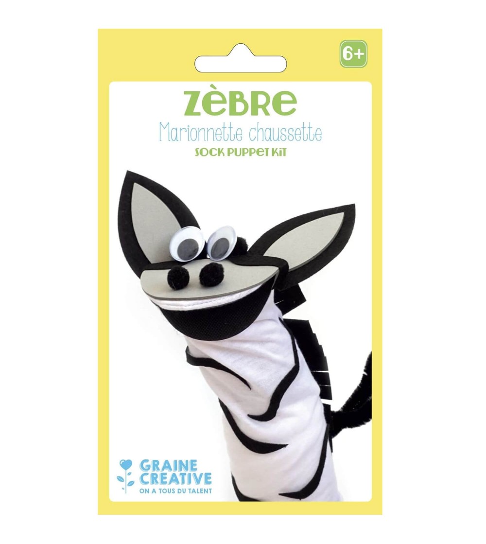 Kit marioneta tip soseta, Zebra, Graine Creative - Seturi creative DIY