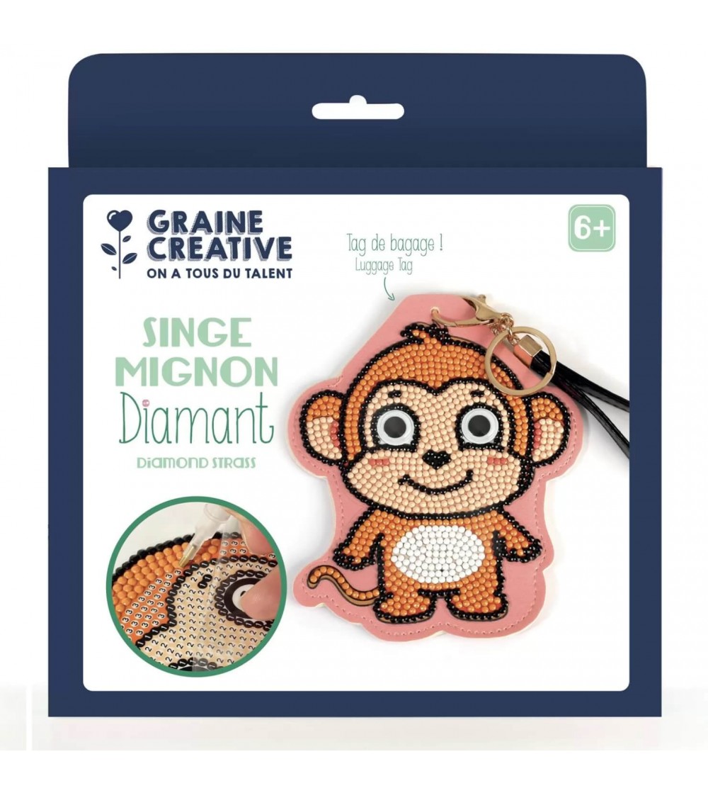 Kit mozaic cu diamante, etichetă bagaje maimuță, Graine Creative - Mozaic copii