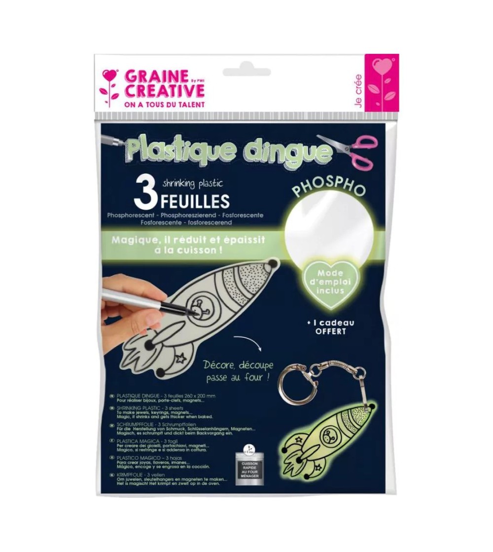 Kit creativ folii termocontractabile (Shrink plastic), Fosforescente, Graine Creative - Shrink plastic - folii termocontracti...