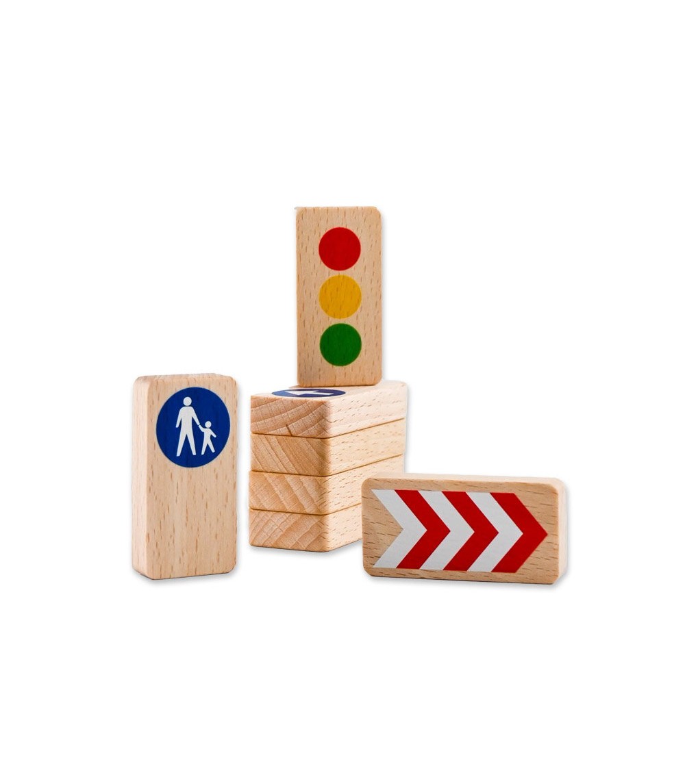 Semne de circulatie din lemn, 8 piese, Waytoplay - Vehicule de jucărie