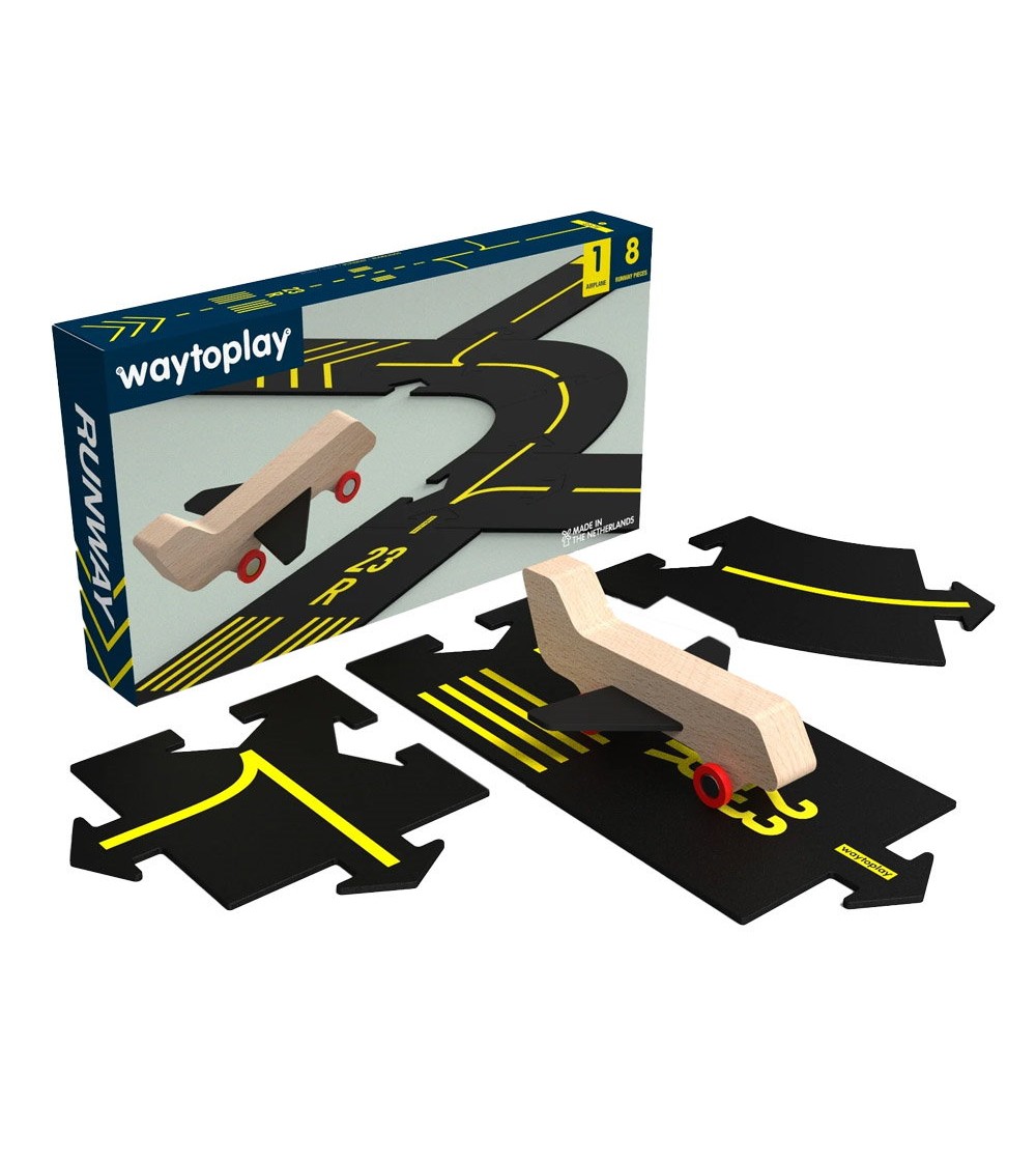 Runway, pista aeroport Waytoplay cu avion din lemn - Vehicule de jucărie