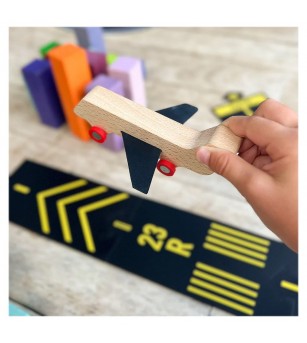 Runway, pista aeroport Waytoplay cu avion din lemn - Vehicule de jucărie