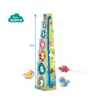 Jucarie de stivuit pentru copii - Turn cu figurine de dinozauri - Jucării de lemn si Montessori