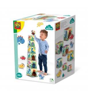 Jucarie de stivuit pentru copii - Turn cu figurine de dinozauri - Jucării de lemn si Montessori
